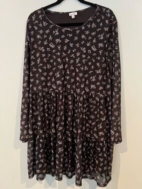 Love Fire brand Black Floral Scoop Neck midi Dress